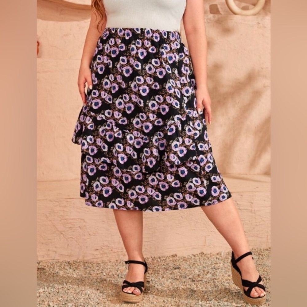 3/$20! Floral Asymmetrical Ruffle Skirt